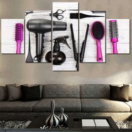 Beauty Salon Pictures Decor Hairdresser Haircut Tools Wall Art Cosmetology Makeup Artwork 5 Panel Printed on Canvas Hair Paintings for Home Giclee Framed Ready