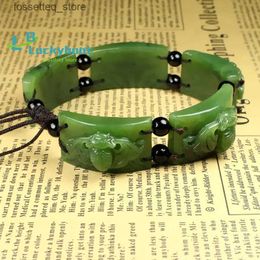 Charm Bracelets Natural Hetian Jade Jasper Five Fortune Jade Mens And Womens Jade Jasper Spinach Green Jade L240319