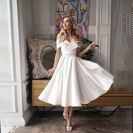 Off Shoulder A Line Short Wedding Dresses with Satin Strapless Bridal Gowns Tea Length White Vestidos De Novia 2024 Summer YD