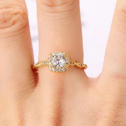 Wedding Rings Gold Color For Women Engagement Adjustable Crystal Promise Accessories Korean Fashion Mariage Jewelry R812
