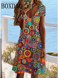 Basic Casual Dresses Casual Dress Sundress Summer Dress Geometric V Dress Fashion Short Sleeve Plus Size Clothing 6XL 240319