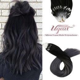 Extensions Ugeat Micro Loop Ring Hair Extensions Human Hair 1424" Pure Colour Real Hair Extensions Micro Beads Hair Extension 50g/pack