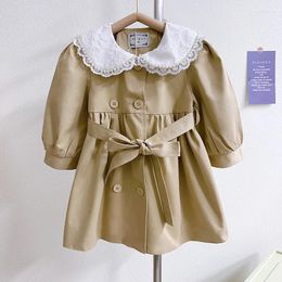 Coat Spring Girls Trench Lace Turndown Collar Button Up Cardigan Kids Coats Clothes Toddler Belted Jacket 2 To 10 Years