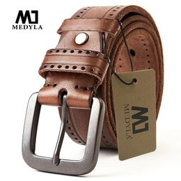 MEDYLA Mens Leather Belts For Men Vintage Alloy Pin Buckle Waistband Strap Jeans Belt For Male Cowhide Belt DSW535 240311