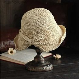 Wide Brim Hats Bucket Hats Womens Sun Hat Big Bow Wide Brown Cork Womens Beach Hat Panama Str Hat Childrens Sun Protection Sun Hat Y240319