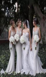 Light Grey Long Mermaid Bridesmaid Dresses With Tulle Straps Sweetheart Mermaid Bridesmaid Gowns Back Zipper Custom Made Formal Pa5710779