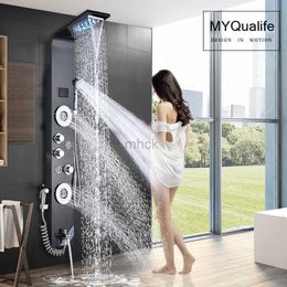 Kitchen Faucets Black LED Backlit Shower Faucet Bathroom SPA Jet Massage Column Shower Column System Waterfall Rainwater Panel Faucet Bidet Handle 240319