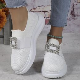 Casual Shoes Woven Breathable Single For Women With Low Top Square Buckle Rhinestone Sleeve Ootboard