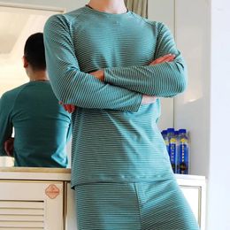 Men's Thermal Underwear Winter Men Set Autumn Soft Cotton Warm Long Johns Top & Bottom Stripe Thermo Clothing Pajamas