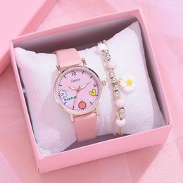 Kids Watches Pink Cute Childrens Wristwatch Cartoon Pattern Quartz Watch Set For Girls Fashion Students Clock relogio infantil 240305