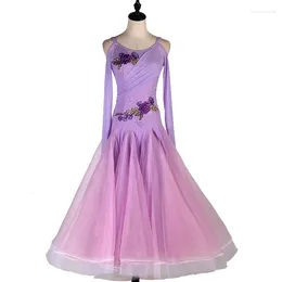 Stage Wear Ballroom Dance Dresses Long Sleeve Foxtrot Dancing Skirt Women Waltz Dress MQ117 Lilac Navy Blue Red