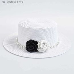 Wide Brim Hats Bucket Hats Str Womens French Style Elegant Holiday Rowing Hat Summer Flat Beach Sun Hat Gorro Y240319