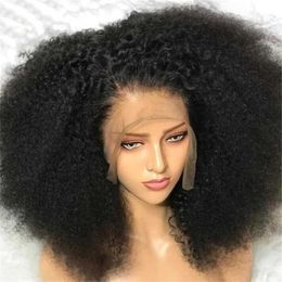 Synthetic Wigs Natural Deep 26 inch 180 Density Glueless Kinky Curly Long Black Lace Front Wigs For Women Babyhair PrePlucked Daily 240329