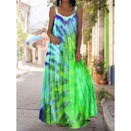 Designer Women's Fashion Casual Dress 2024 Summer New Tie Dyed 3D Printed Dress Bohemian Strap Shoulder Floor Dress maxi dresses for womens woman dresses Z2L3