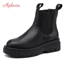 Boots Aphixta Plus Large Szie 42 43 Boots Women Elastic Band 5cm Chunky Heel Antiskid Fashion Platform Ankle Boots Shoes Woman Boats