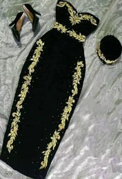 little black dress Algerian Evening cocktail Dresses Arabic Gold Appliques Velvet Green Prom Gown karakou Moroccan Caftan Party Dr8045454
