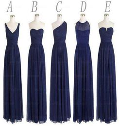 Custom Made 5 Styles Long Bridesmaid Dresses A Line Back Zipper Floor Length Navy Blue Chiffon Ruched Cheap Prom Evening Party Dre7350082