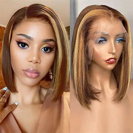 Highlight Wig Human Hair Bob Wig Short Straight Body Curly Bob Wig Lace Front Human Hair Wigs Piano Wig On Clearance Seal 240314