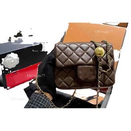 2024 Womens Classic Mini Flap Square Bag Crush Pearl Gold Ball Metal Hardware Matelasse Chain Crossbody Shoulder Sacoche Designer Handbag 17CM