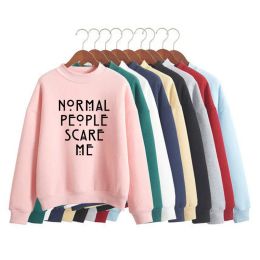 Tanks Normal People Scare Me Print Felpa da donna Coreana Oneck Pullover lavorato a maglia Spessore Autunno Inverno Colore caramella Abiti larghi da donna