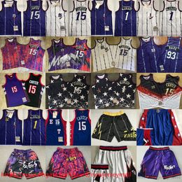 Classic Retro Authentic Embroidery 1998-99 Basketball 15 Vince Carter Jersey Retro Tracy 1 McGrady Jersey Purple White Real Stitched Breathable Sport all-star 2004