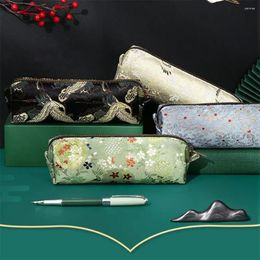 Creative Retro Large Capacity Pen Bag Chinese Embroidery Pencil Case Silk Brocade Box Storage Stationery Organiser