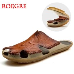 Boots Summer Men Slides Breathable Genuine Leathe Men's Sandals Soft Casual Shoes Comfortable Flats Man Roman Style Beach Sandals