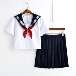 White Schoolgirl Uniform Japanese Class Navy Sailor School Uniforms Students Clothes For Girls Anime COS Sailor Navy Suit plus 240319