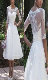 Vintage Wedding Dresses Bridal Gown 12 Half Sleeves Lace Applique Short Custom Made Knee Length Plus Size vestidos de novia6236900