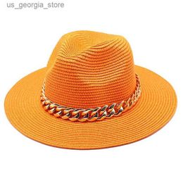 Wide Brim Hats Bucket Hats Colorful womens wide Brim Str Panama rolled hat Fedora beach sun hat UPF50+summer sun beach hat Y240319