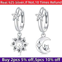 Stud 2024 New Style 100% Real Sterling Silver 925 Moon Sun Earrings Dorp Women Stud Earring Holiday Wedding Fine Girls Jewellery GiftsC24319