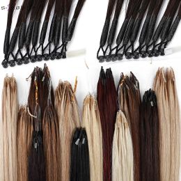 Extensions Snoilite Microlink Hair Extensions 8D Natural Hair Extensions Human Hair 50pcs Micro Ring Brown Micro Link Hair Loop Extension