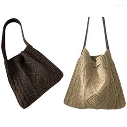 Drawstring DOME 2X Winter Plush Retro Women's Knitted Woven Shoulder Bag Large Capacity Shopping Casual Handbag Coffee Colour & Khaki