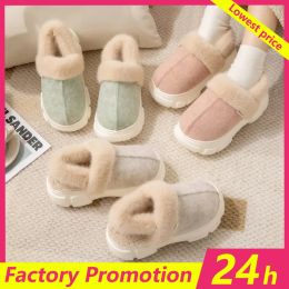 Slippers 2023 Winter Warm Home Fur Slippers Women Luxury Faux Suede Plush Cotton Shoes Indoor House Flat Heel Fluffy Slippers Soft Slides