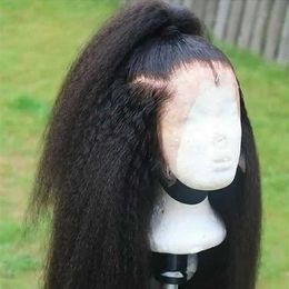 Synthetic Wigs Synthetic Wigs Soft 26 Long Preplucked Kinky Straight 200 Density Natural Black Yaki Lace Front Wig For African Women Babyhair Glueless Daily 240329