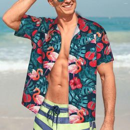 Men's Casual Shirts Tropical Birds Shirt Flamingo And Flower Trendy Hawaiian Man Short Sleeve Beach Fashion Graphic Oversized Blouses