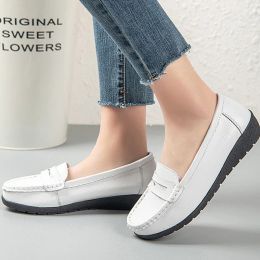 Shoes Women Genuine Leather Shoes Lady Flats Slip On Soft Loafers Platform Nurse Ladies Flat Shoes Wedge TPR Zapatos De Mujer