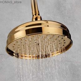 Bathroom Shower Heads Luxury Gold Colour Brass Round 8 Inch High Pressure Rainfall Shower Head 360Rotation Adjustable Waterfall Rain Shower Head Y240319