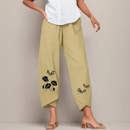 Women's Pants Casual Summer Floral Print Joggers Tech Women Elastic Cotton Linen 2024 Bohemian High Waist Straight Trousers