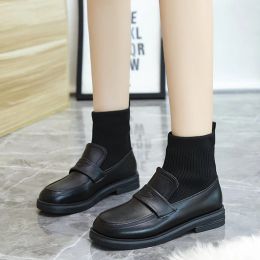 Boots Japan Style Fashion Women Ankle Sock Boots Girly Girl Lolita JK Uniform Shoes Femals Flat Skinny Boots Loafer Casual Shoes