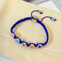 Fashion Style Men Women Jewelry Orange Bule Woven Bracelet Silver Hardware Enamel Flower Beads Nylon Rope Colourful Charm Bracelets Men Bangle