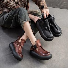 Dress Shoes Krasovki 5cm Women Ankle Booties Genuine Leather Platform Wedge Summer Fashion Luxury Round Spring Mary Jane Ethnic Autumn