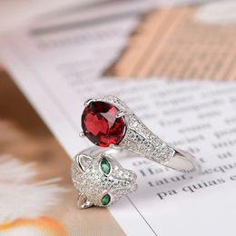 2024 Top Brand designer's new diamond-encrusted Tiger Head ruby silver open ring is stylish and elegant Wedding Jewellery Engagement men women no box