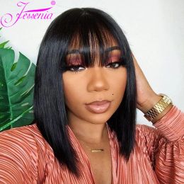 Wigs Short Bob Wig With Bangs100% Human Hair Wig With Bangs Straight Brazilian Hair Wig For Black Women Perruque Cheap Human Hair Wig