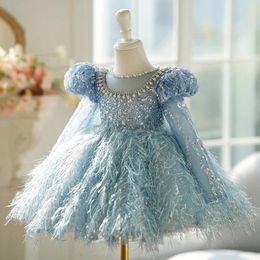 Girl Dresses Girls Sequin Princess Petal Purple Children Pearl Bow Knot Tutu Wedding Gown Kids Baby Infant Birthday Party Dress