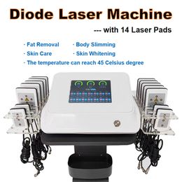 100mw Lipolaser Light Slimming Fat Burning Skin Whitening Machine 14 Laser Pads Cellulite Removal Body Shaping 45 Celsius Degree Laser Light Therapy Equipment
