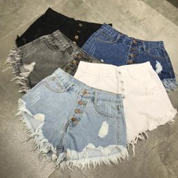 High Waist Tassel Broken Denim Shorts Women Summer Korean Version Raw Edge Wide Leg Loose Plus Size Jean Shorts Female 240319