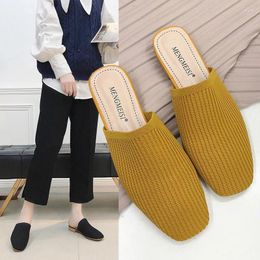 Slippers Casual Shoes Square Toe Slipers Women Slides Low Luxury Cover 2024 Flat PU Rome Basic Fashion Fabric Hoof Heels