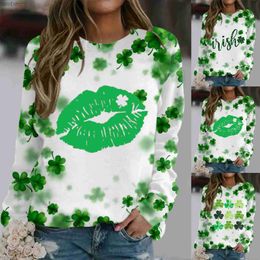 Women's T-Shirt St. Patricks Day Womens St Patricks Day Prints Long Sleeve O Neck T Shirt Top Graphic Green Carnival FestivalC24319