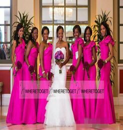 Water Melon Arabic Cheap Mermaid Bridesmaid Dresses 2019 One Shoulder Fuschia Pink Backless Cheap Under 100 Long Evening Party Gow8106397